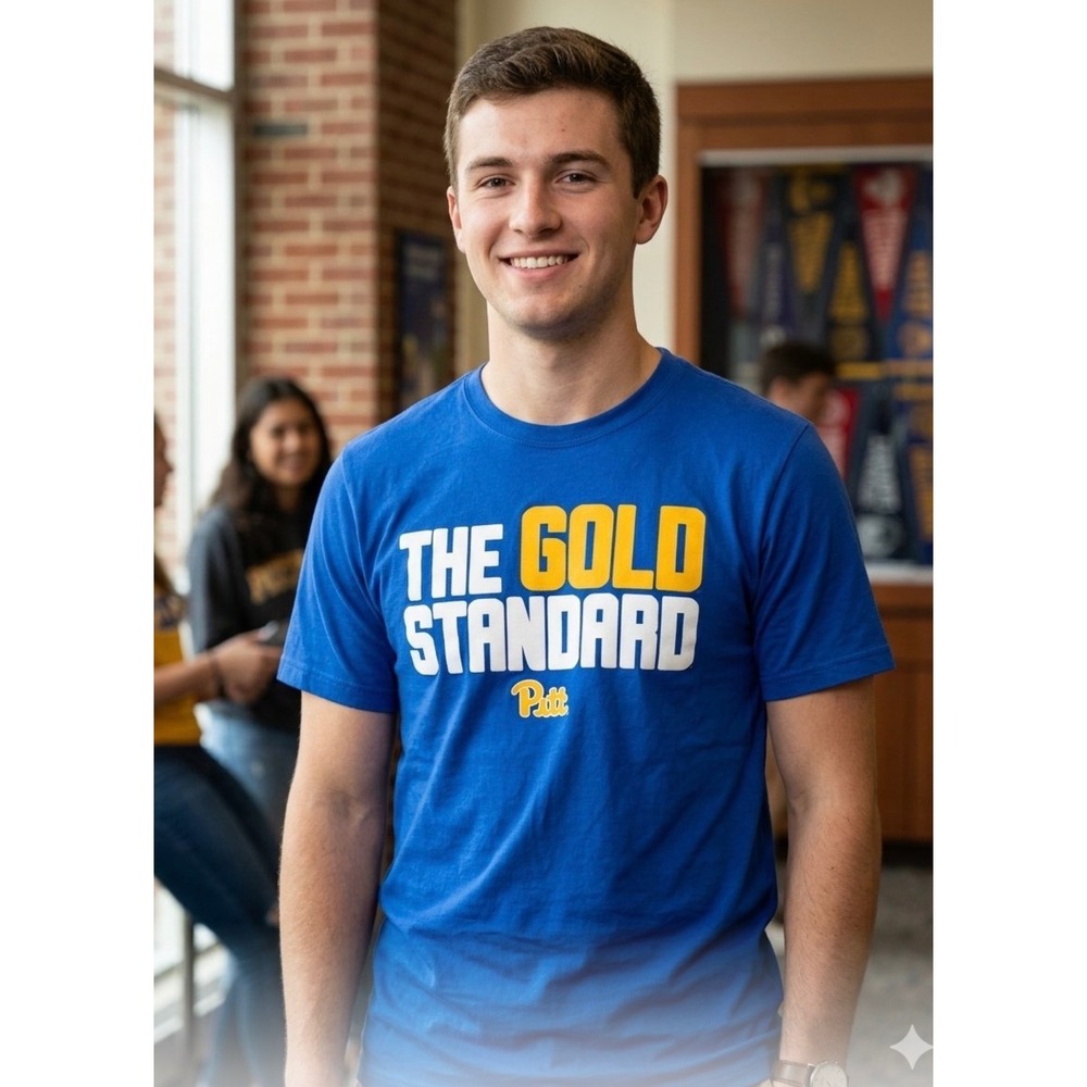 Nike Pitt Panthers The Gold Standard Blue T-Shirt Mens Small H2P Hail to Pitt